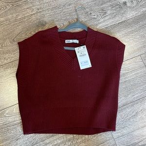 Zara Burgundy Sleeveless Knit Top